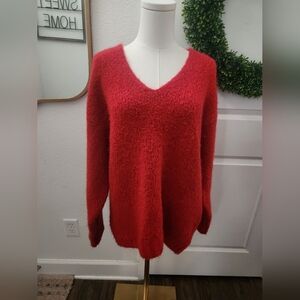 Women's Red V-Neck Sweater